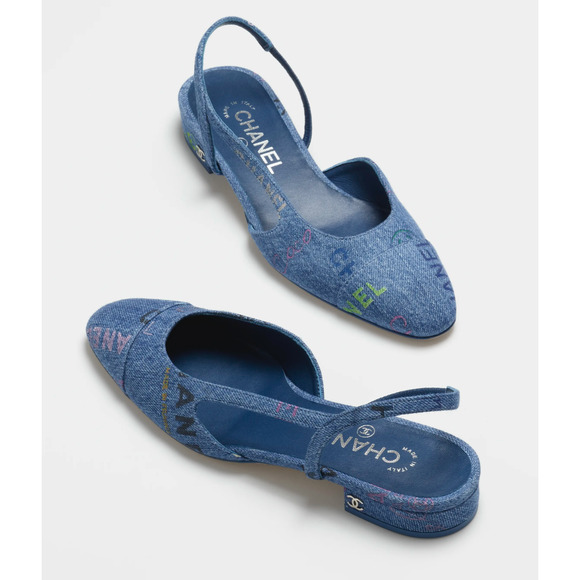 Chanel 22P Mademoiselle Coco Sling Light Blue Denim Slingback Ballet Flat 39 - Picture 3 of 11